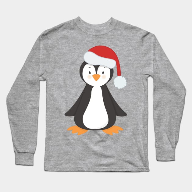 Cute Penguin, Baby Penguin, Penguin With Santa Hat Long Sleeve T-Shirt by Jelena Dunčević